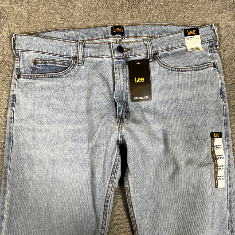 Lee Slim Straight Jeans Mens 38x30 Light Blue NEW Union Fade Denim Pants